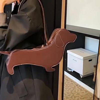 Three-dimensional Dachshund Shoulder Bag PU Leather Retro Handbag Design Underarm Bag For Women Trend Commut Bag CLE