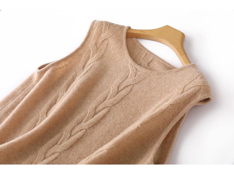 100% Wool Sleeveless Tassel Knit Dress - Long, Round Neck, Autumn Slimming Loose Fit