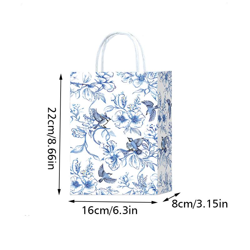 10pcs Paper Gift Bags Elegant Blue & White Parties Porcelain Floral Tote Bags Chinese