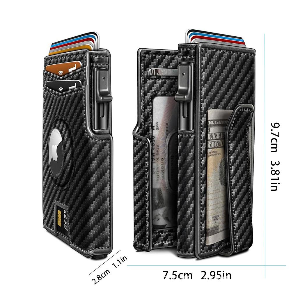 AirTag Wallet Carbon Fiber Leather Men's Slim Card Holder Rfid Metal Card Case