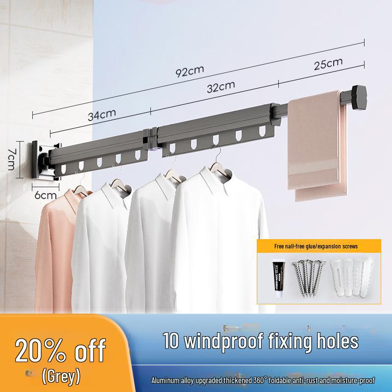 "Punch-Free Suction Cup Folding Clothes Rack - Telescopic Invisible Balcony Rod"