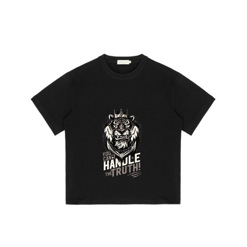 Crewneck T Shirt Black Tiger With Crown And You Cant Handle The Truth Graphic Print For Casual Wear