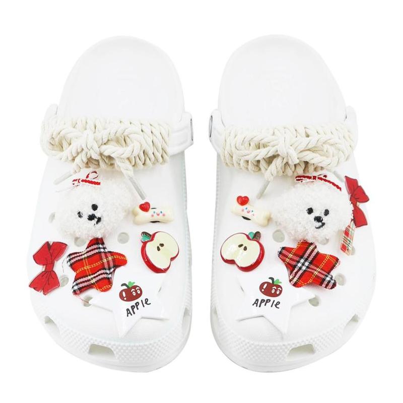 Crocs Classic clog SDS Cheese Tart Bow Sweet Girl Cute Cartoon Home Casual Beach Hole Shoes Unisex White