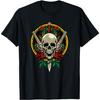 Skull Face with Roses - 80s 90s Rock Music Guns and Skull T-Shirt