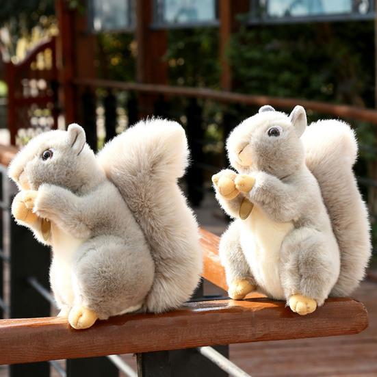 Squirrel Plush Doll Anti-split Fluffy Home Decorative Grey Squirrel Plush with Nutsie for Desktop