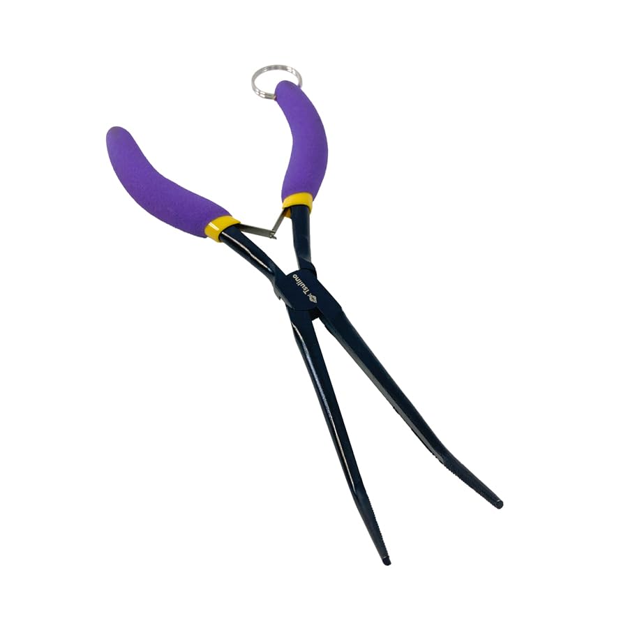 

Long-nose pliers with a slim design for easy needle removal, bent, purple