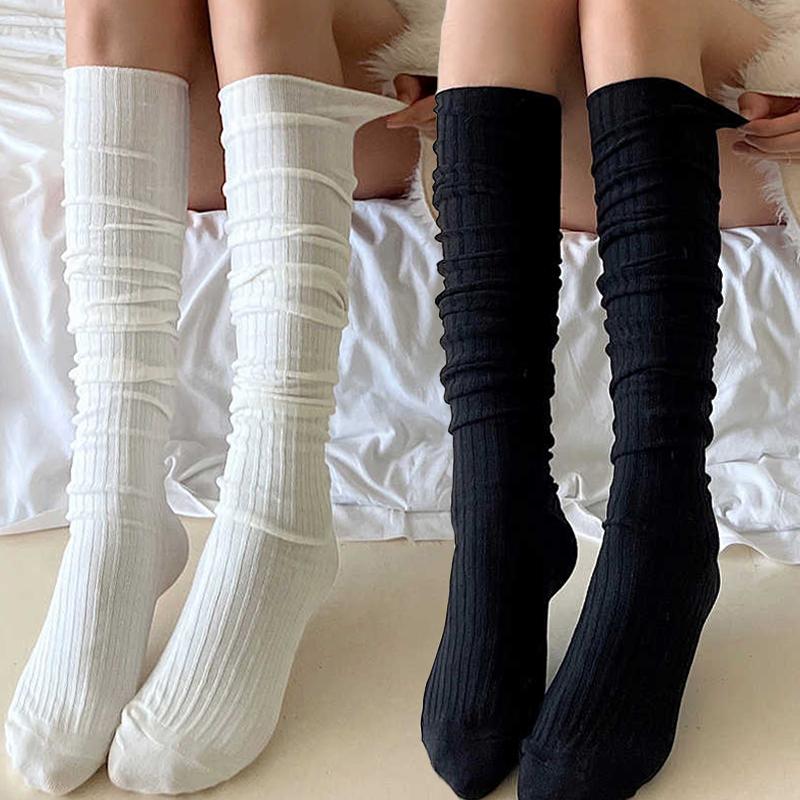 New JK Knee High Socks Thin Long Stacked Socks Women's High Solid Colour Patchwork Sock Japanese High Elasticity Stockings