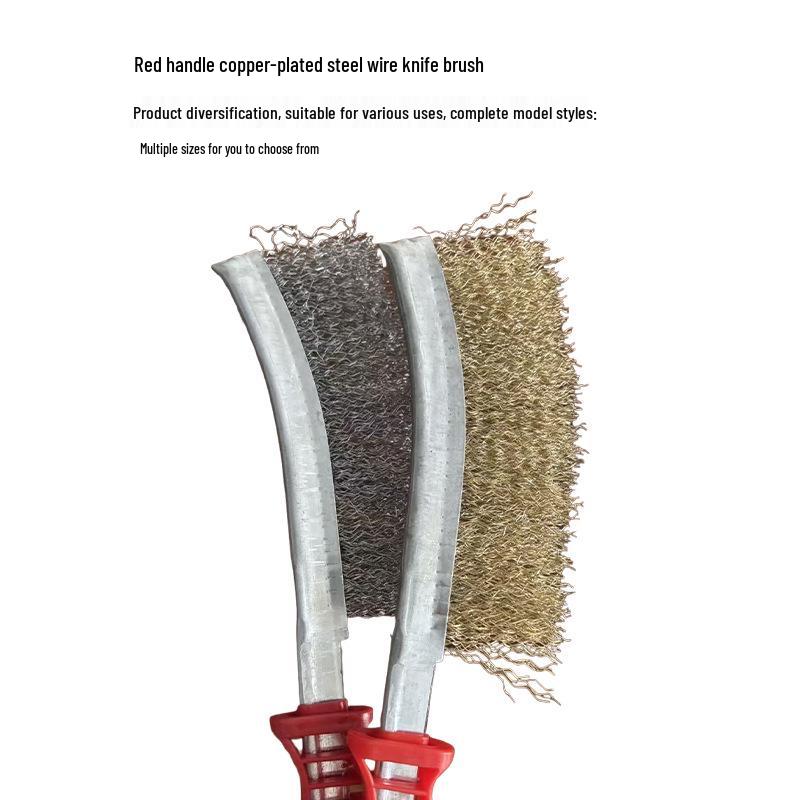 Stainless Steel & Copper-Plated Wire Brush with Plastic Handle for Rust Removal & BBQ Cleaning