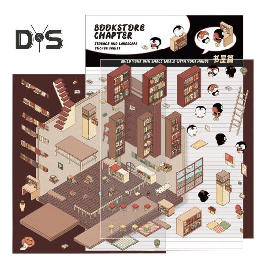 

DIY 3D House Stickers Тема супермаркету Багаторазові наклейки Зняття стресу Кав ярня Книгарня Ресторан Сцени Наклейки з пінцетом D