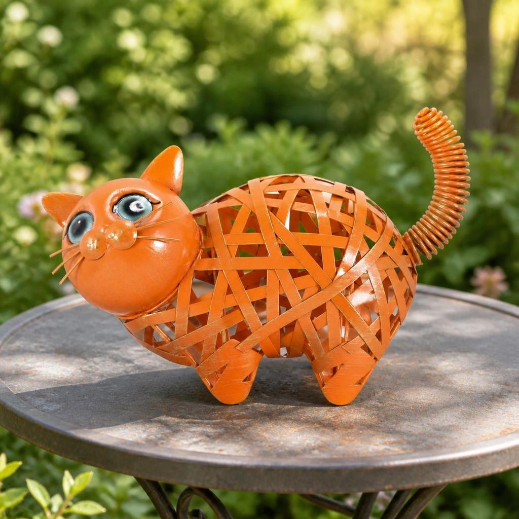 Cat Figurine with Woven Body Handmade Decoration Elegant for Desk, Collectors