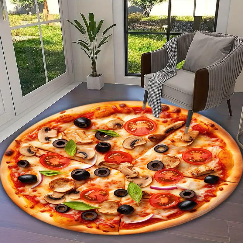 1Pc Food Theme Printed Circular Carpet, Home Door Mat, Outdoor Travel Protection Carpet A6