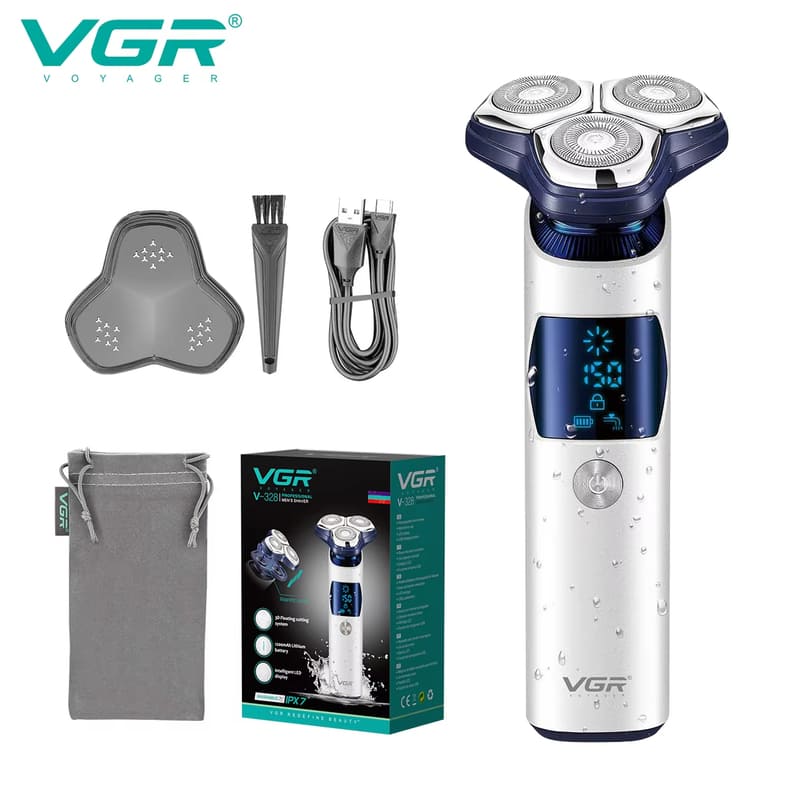 

Original VGR V-328 3D Wet Dry Electric Shaver for Men Beard Rechargeable Facial Electric Razor Floating Head Shaving Machine Lithium with LCD Display білий/синій