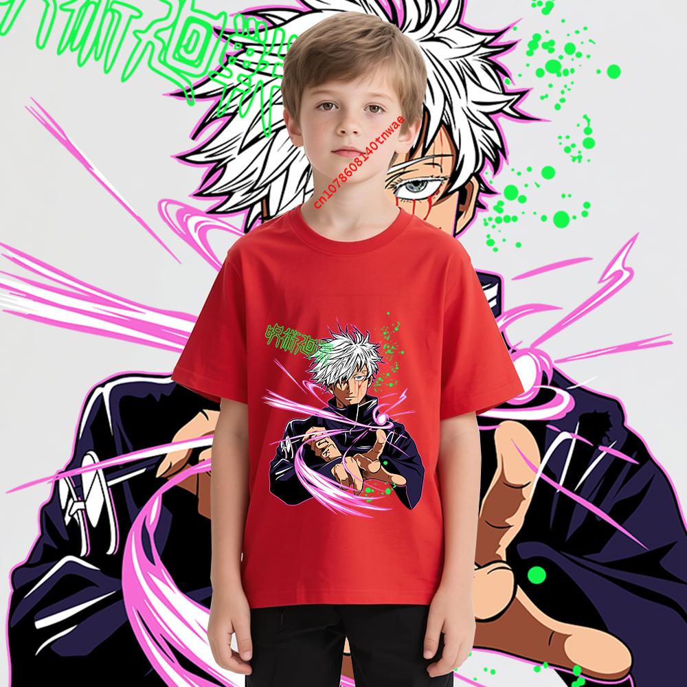 Jujutsu Kaisen Satoru Gojo 13 Anime Print Boys T Shirt High Quality Cotton Tee Cool Graphic Clothes for Kids