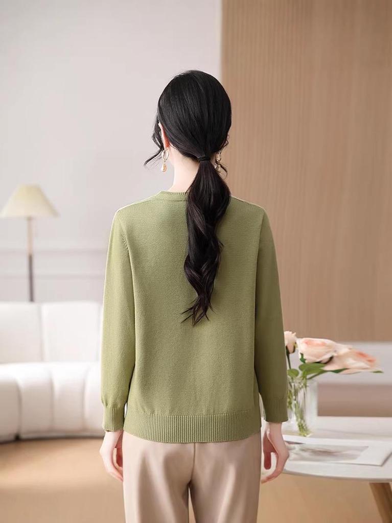 Spring 2026 Chinese-Style Sweater Set for Middle-Aged Women – Lightweight Knit Top