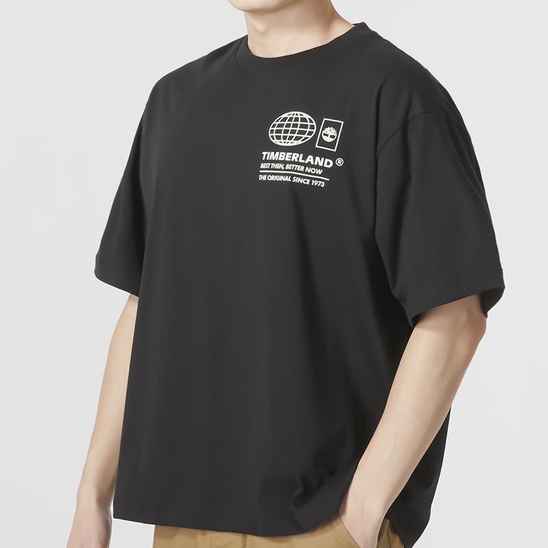 Timberland Graphic Letter Print Crew Neck Short Sleeve T-Shirt Unisex Tops Black A6QHD001