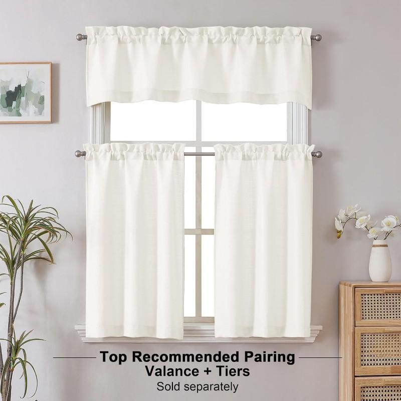 Kurzgardinen im Leinen-Look Küche Wohnzimmer Badezimmer Lichtfilternd Dekoratives Fensterbehang