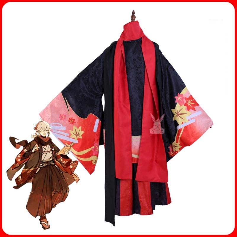 Anime Auswirkungen Fünf Kasen Cosplay Kaedehara Kazuha Cosplay Kostüm Kimono Halloween Karneval Samurai Kostüm Prop Perücke