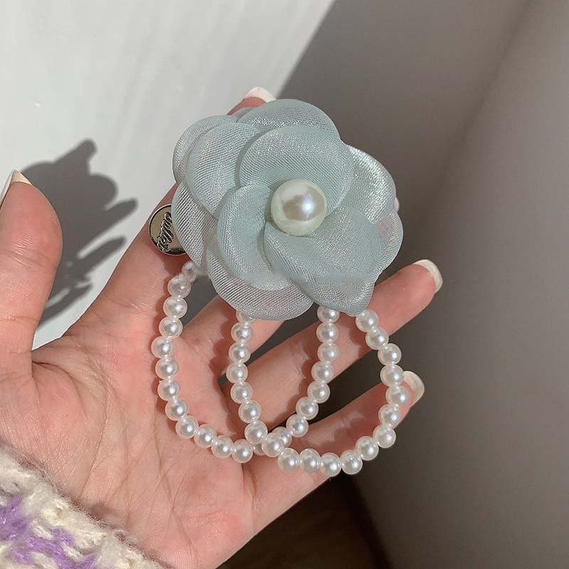 Korean White Camellia Flower Pearl Hair Rope For Women Sweet Elastic Ponytail Hair Holder Scrunchie Hair Accessories