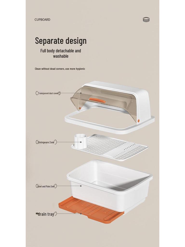 Opbergdoos voor kom en eetstokjes met deksel, Afdruiprek voor borden voor keuken en studentenhuis, Plastic komkast, Afdruipbare komdoos