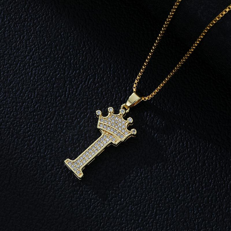 Fashion High-End Crown Letter Necklace Women'S Zircon Pendant Niche Stainless Steel Hip-Hop Pendant Accessories