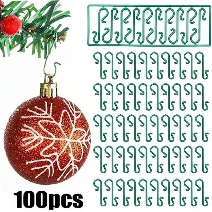 100Pcs/set Christmas Ornament S Shaped Hooks Plastic Hook Xmas Tree Balls Pendant Hanging Holders for Home New Year Party Decor