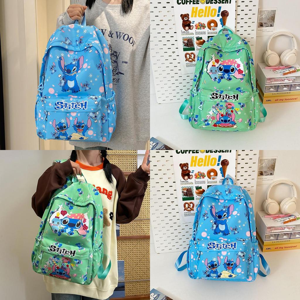 Stitch Cartoon School Backpack With Nylon Material And Antiload Burden For Middle School Students