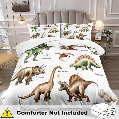 Cartoon Dinosaur Duvet Cover Bedding Decoration With Cartoon Dinosaur Pattern Suitable For Children Kids And Adults Warm Soft