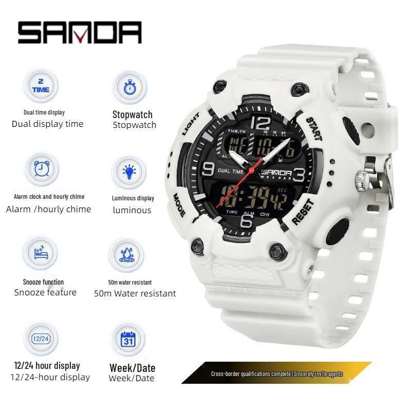 Orologio da polso sportivo multifunzione SANDA unisex con doppio display