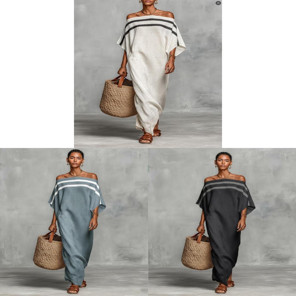 Polyester Striped Loose Fit Dress For Casual Spring Fashion