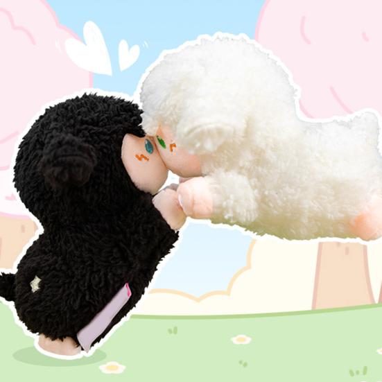 Sheep Plush Toy Mouth with Magnet Soft Lovely Kissing Lamb Plushies Decoration White/Black Sheep Doll Key Ring Bag Hanging Ornament Couple Gift