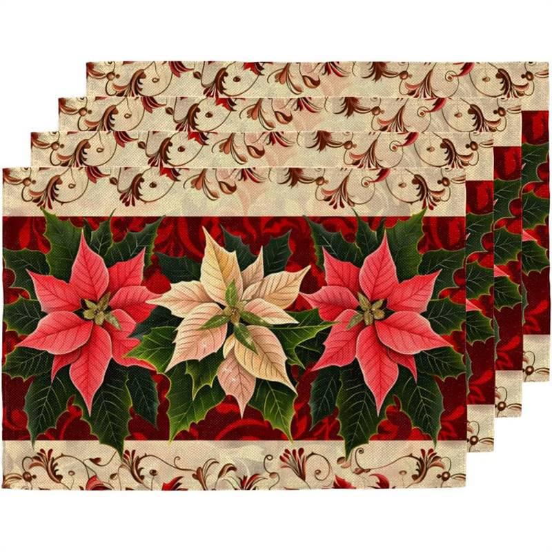 New Christmas Linen Square Placemat - Festive Party Tablecloth Decor, Beautify Coffee Table Mat.