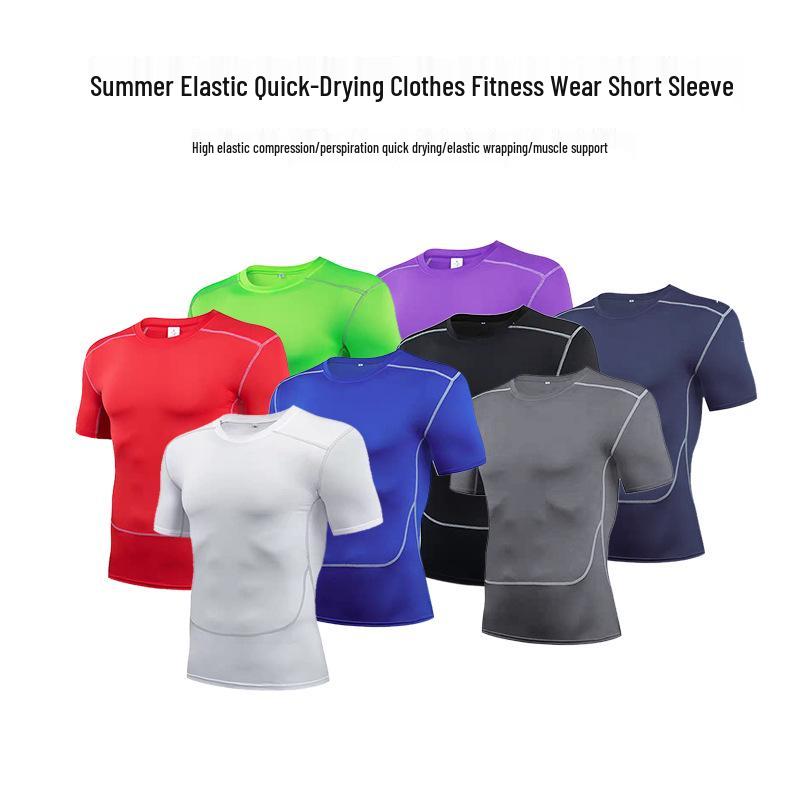 Pánské vysoce pružné, rychleschnoucí, prodyšné těsné sportovní tričko s krátkým rukávem jako základní vrstva pro běh, trénink a basketbal.