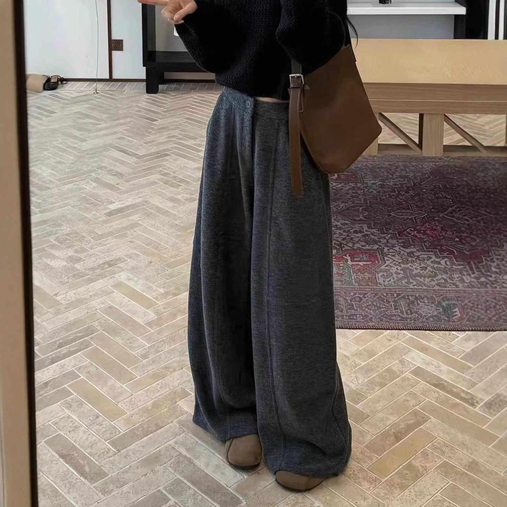 Women's Retro Wool Blend Relaxed Slimming Wide-Leg Pants - 2025 Autumn/Winter Collection