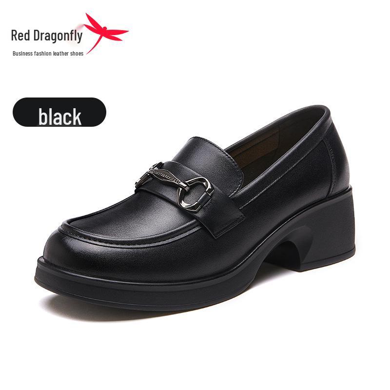 Red Dragonfly Women s Genuine Leather Loafers - Spring Thick-Soled Flats, Top Layer Cowhide 36