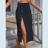 Women High Waist Single- Breasted Package Hip Jean Denim Skirt