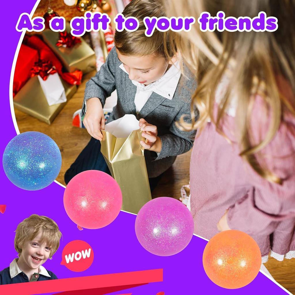 3pcs Sugar Ball,2.5" Slow Rise Squishy Stress Relief Balls Stretch Clear Glitter Malt Syrup Filled Moldable Relaxing Sensory Fidget Stress Toy for