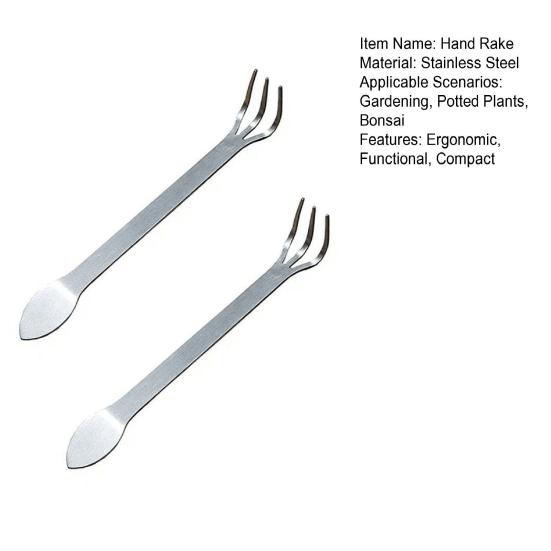 2 Pcs Bonsai Tree Root Rake 3-Prong Stainless Steel Hand Rake Home Gardening Mini Rake for Loosening Soil Potted Plants