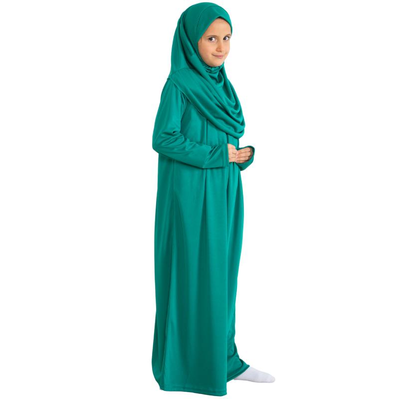 Rochie de Rugăciune pentru Copii Haine Musulmane pentru Fete Abaya cu Mâneci Lungi cu Hijab Set Maxi Islamic din Două Piese Eșarfă Caftan Jilbab