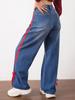 Womejeans Women's High Waist Patchwork Stripe Jeans - American Design, Spring/Summer, Loose & Slimming Fit
