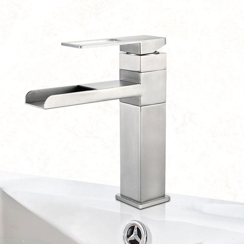304 Stainless Steel Waterfall Bathroom Basin Faucet Single Hole Single Handle Hot And Cold Mixed Faucets Rotation Sink Tap