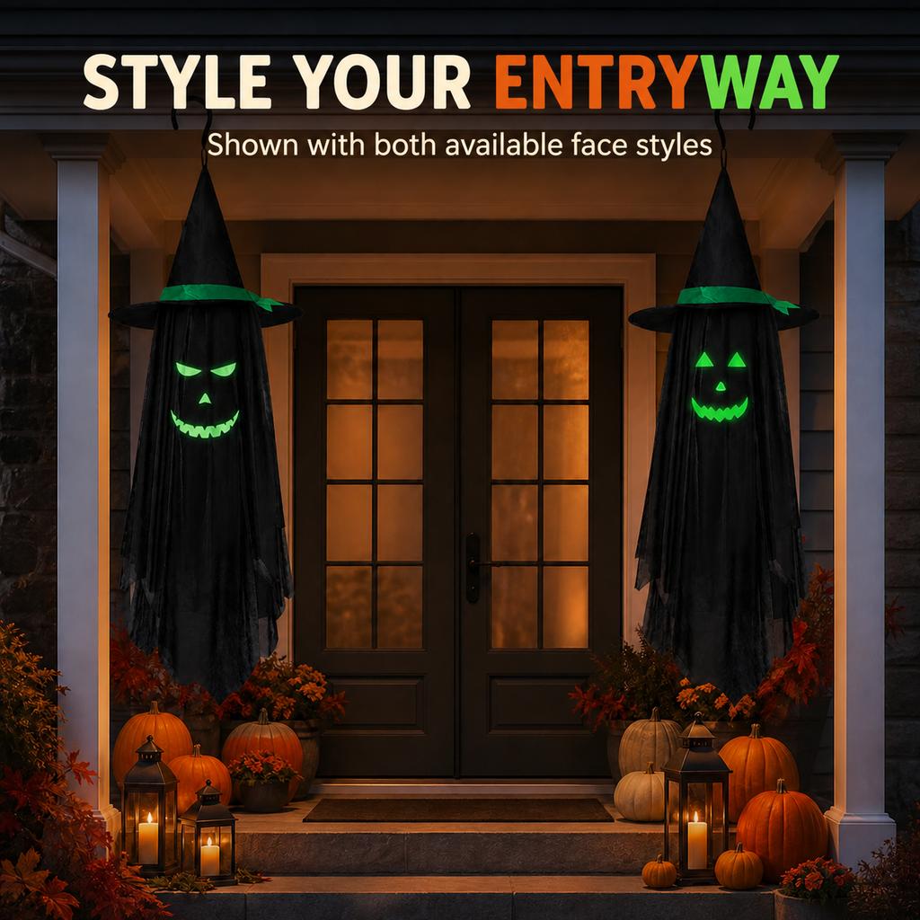 100 Cm Halloween Glow In The Dark Hanging Witch Hat Ghost For Porch And Party Decoration