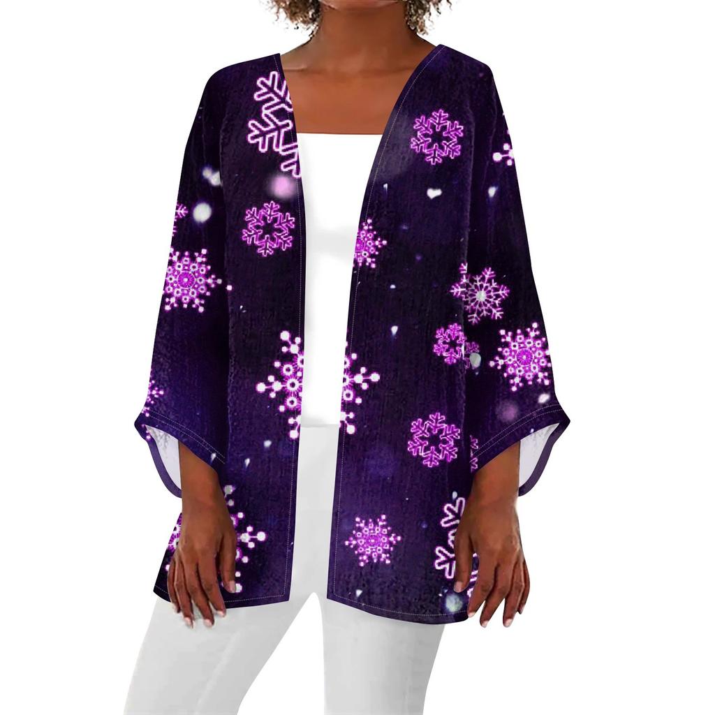 Women's Casual Fashion Christmas Print Lightweight Medium Length Jacket Cardigan