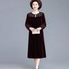 Autumn Winter Women's Gold Velvet Dress Crew Neck Plus Size Dress Long Dresses