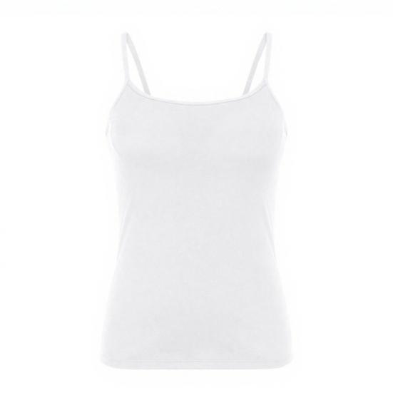 

Жіночий топ-майка з вбудованим бюстгальтером на тонких бретельках, з вирізом-човником, набитий, базовий, літній, повсякденний, без рукавів, для тренувань S білий