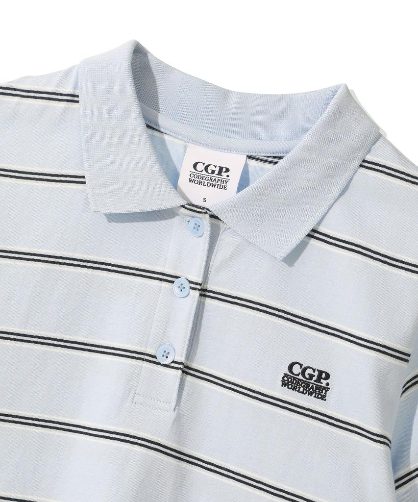 CGP (Women) Striped Short Sleeve Collared T-Shirt - Sky Blue