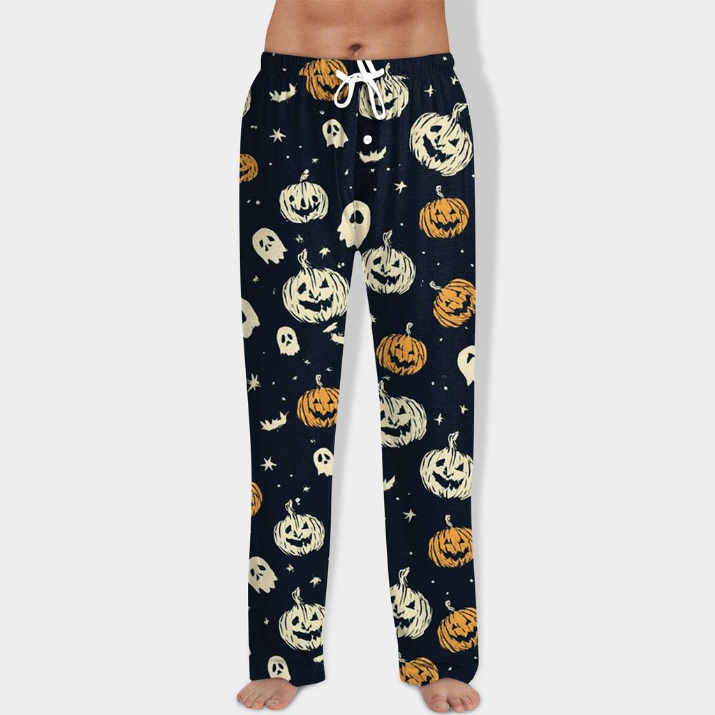 Men's Halloween Print Drawstring Pants Casual Pajama Pants