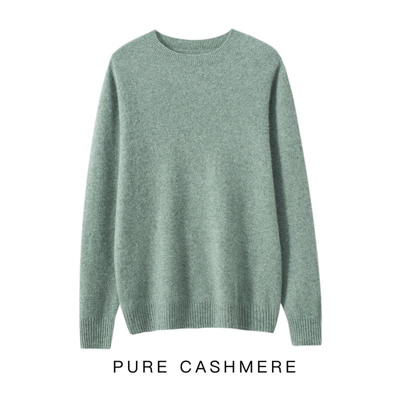 Men's Pure Cashmere Round Neck Sweater: Thick, Loose-Fit, Solid Color Knit for Autumn and Winter.