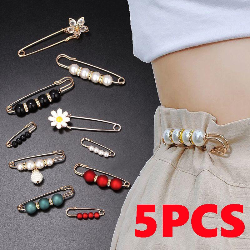 Faux Pearl Brooches Set Fashion Vintage Women Sweater Dress Waist Buckle Jeans Button Clothes Accessories Gifts