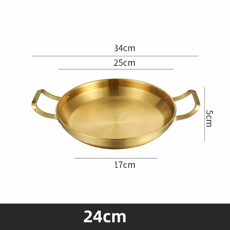 Stainless Steel Gold Golden Seafood Rice Pot Home Cooking Paella Pan Picnic Snack Plates Cookware Saucepan Dry Pots with Handle