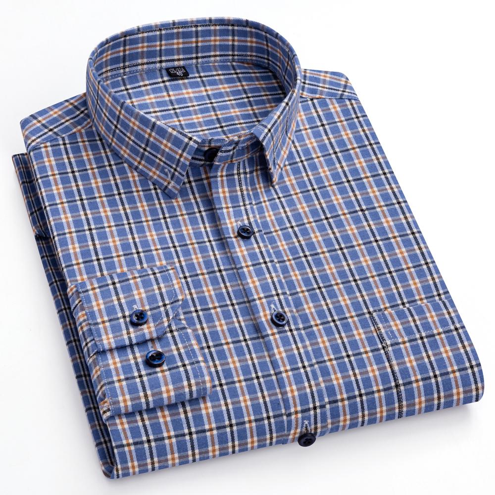 

Мужская фланелевая рубашка из 100% хлопка, стандартного кроя, с длинным рукавом, с начесом, с одним карманом, в английском стиле, осенне-зимняя, универсальная, повседневная, в клетку, в полоску 39